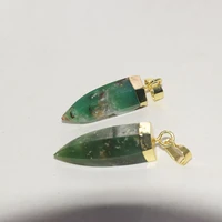 long natural green chrysoprase bullet stone pendant for jewelry making women 2020 raw gold plating gem stone point healing