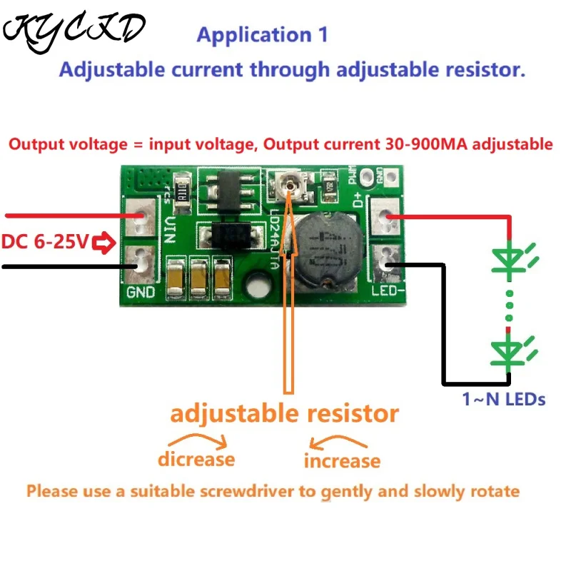 

DC 9V 12V 18V 24V 20W Adjustable LED Driver PWM Controller DC-DC Step-down Constant Current Converter 30-900MA 6-25V LED Driver