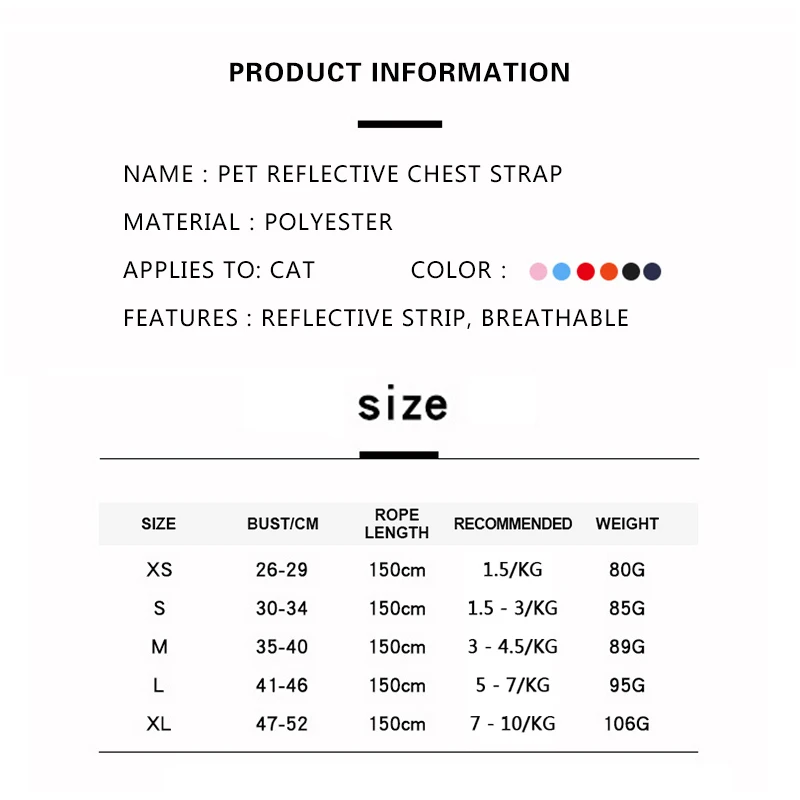 

Reflective Pet Cat Harness Leash Set Breathable Mesh Puppy Dog Vest Adjustable Pet Harnesses for Small Medium Dogs Accessories