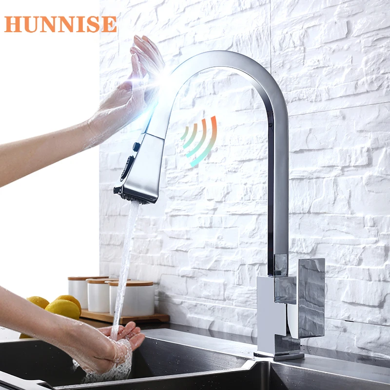 Датчик кухонный кран квадратный выдвижной смеситель для раковины три способа