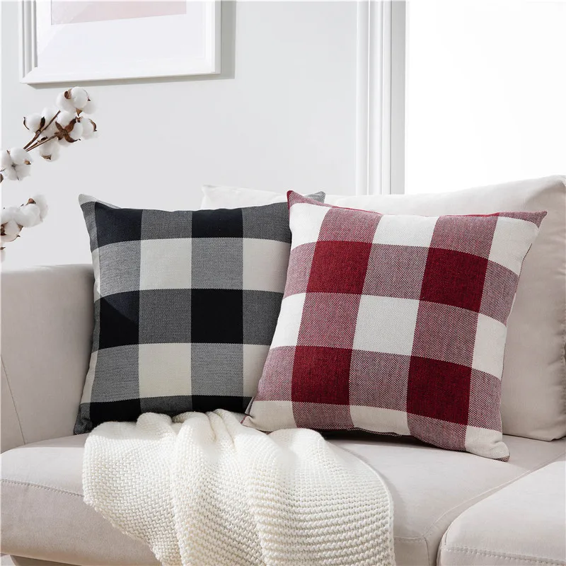 

Black White Lattice Cushion Covers Cotton Linen Pillowcases Plaid Throw Pillow Covers Decorative Home Party Cushion Home Decor