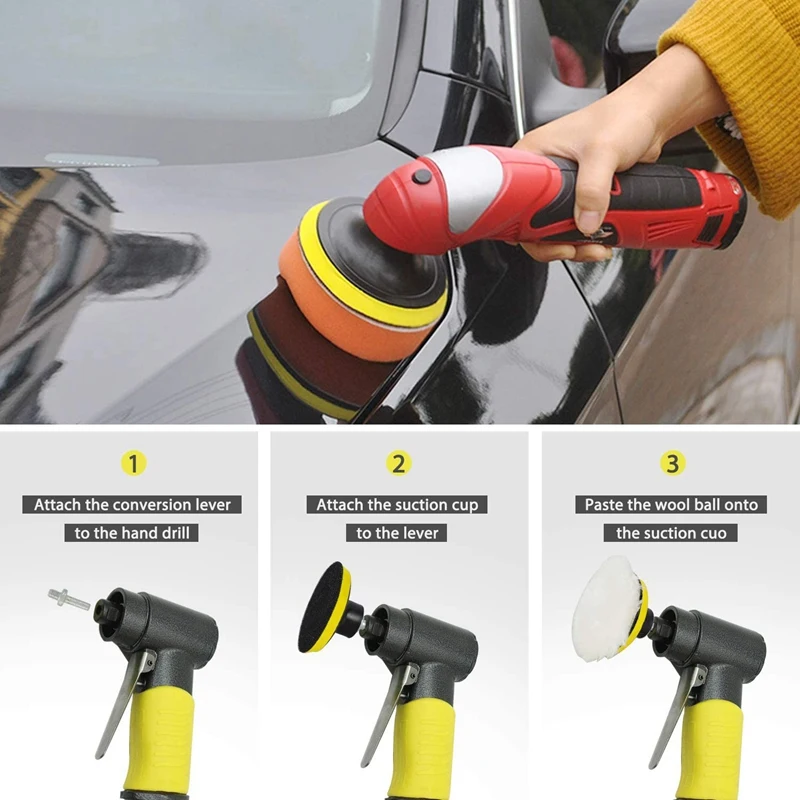 

31Pcs 3Inch Polishing Pad Kit, Sponge and Wool Buffing Pads Kit with M14 Drill Adapter for Car Care Polisher