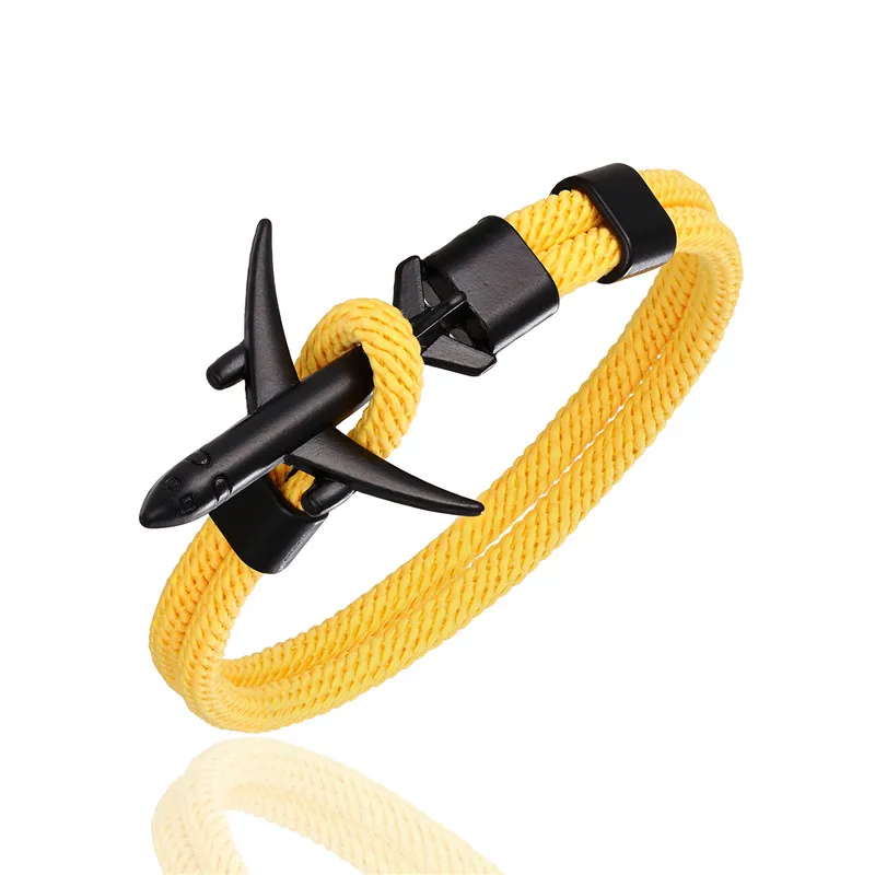 Yellow MKENDN модный самолет якорь браслеты для мужчин веревочная цепочка с подвеской Паракорд браслет для мужчин и женщин ВВС стиль обертывание металлический спортивный крюк - Окраска металла: Yellow