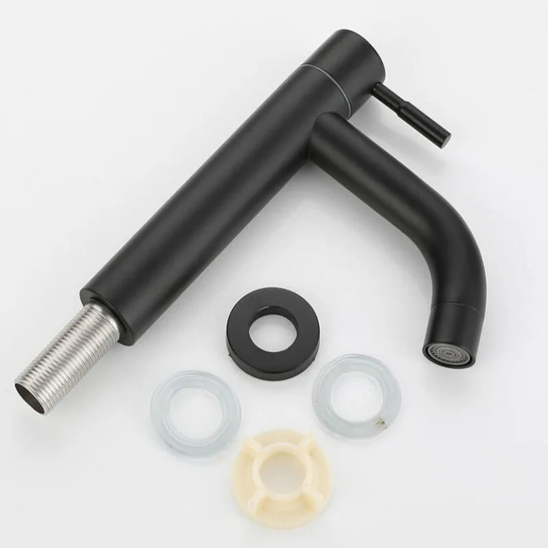 

High Guality Bathroom Basin Faucets Single Cold Bathroom Sink Faucets Black 304 Stainless Steel Single Handle Washbasin Tap