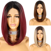 lace wigs futura fiber synthetic short bob wig ombre black blonde burgundy wig for women party daily gift wear high temperature