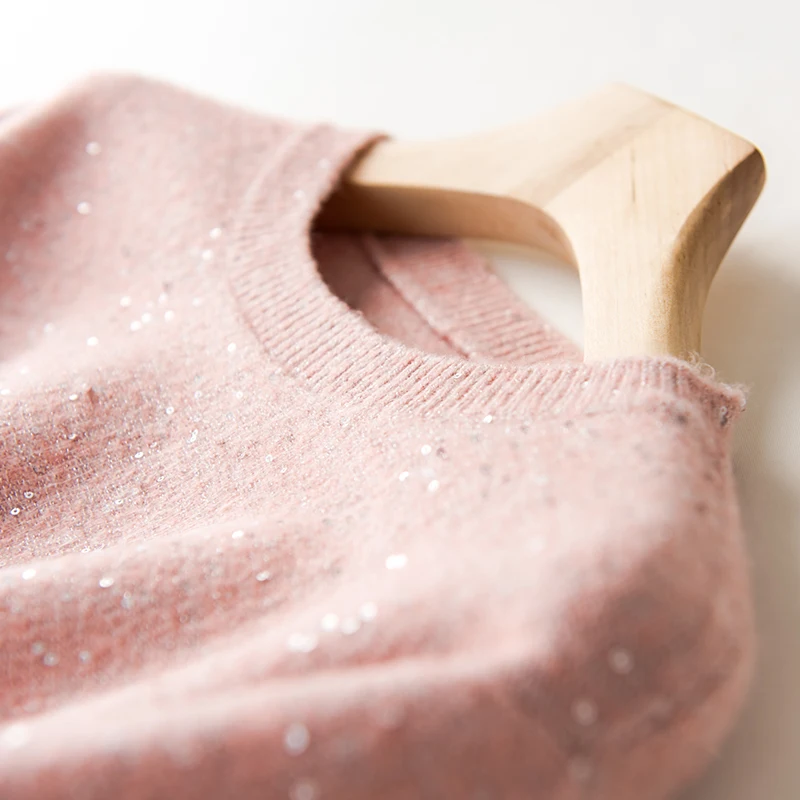 

Hot sale women's cashmere wool sweater solid color knit full sleeve round neck V-neck short pullover comfortable and soft spring