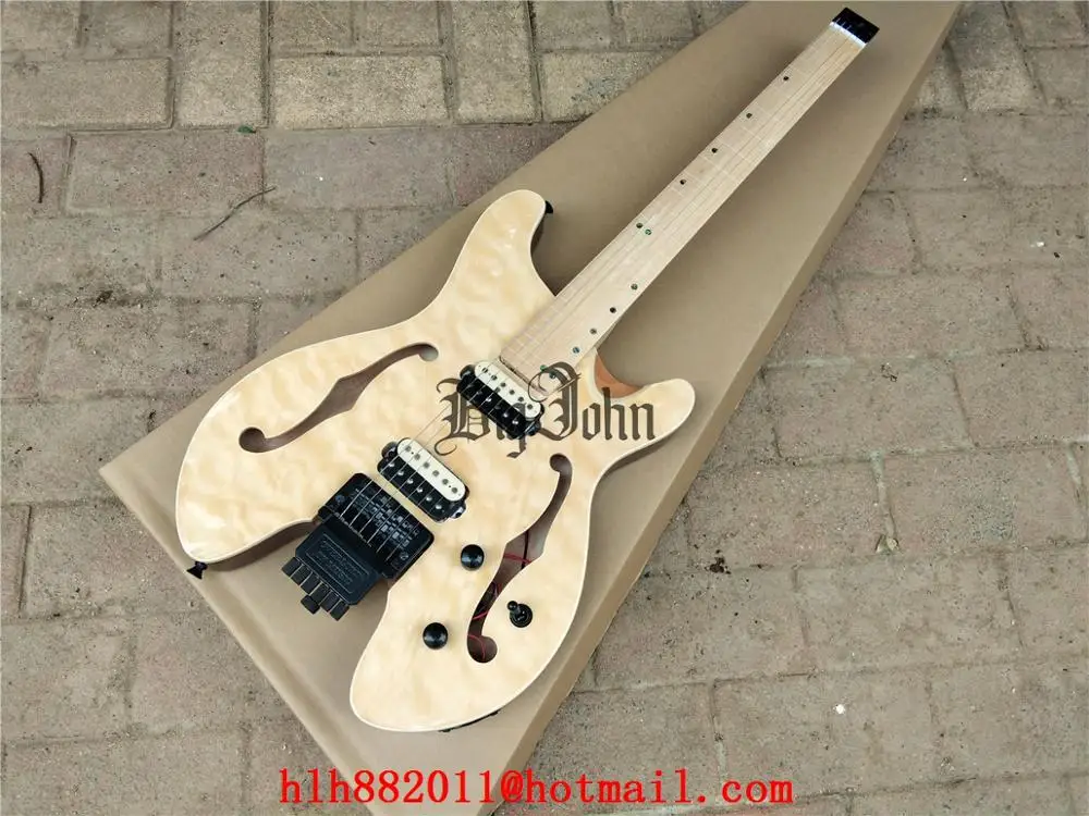 

Fretless Headless Electric Guitar,Big Flower Stripes Maple Top Mahogany Body&Maple Fingerboard BJ-305
