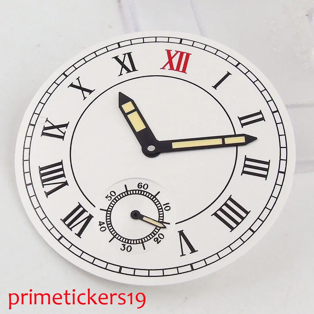 Циферблат 38 9 мм с римскими цифрами белого цвета + желтые стрелки подходят для