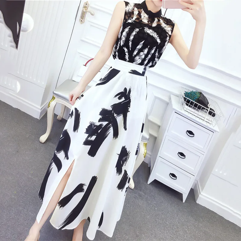 Женский комплект из двух предметов черный белый с перьями лето 2021 года новые