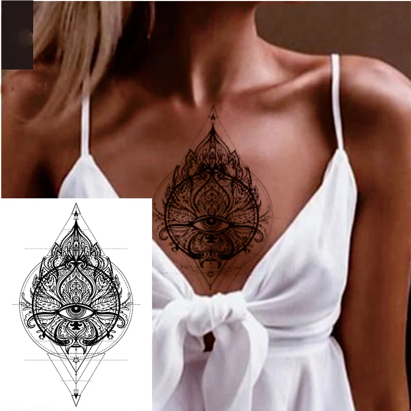 1 PIECE Back or Sternum Body Mandela With Dream Catcher Flower Waterproof Temporary Tattoo Art Sexy Waist Fake Tatoo | Красота и