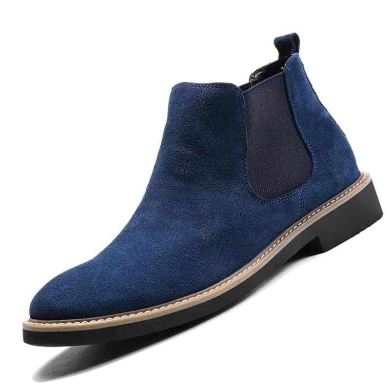 

Мужские Ботильоны челси без застежки, коричневые повседневные ботинки из коровьей замши, мотоциклетные ботинки, обувь на осень 2021