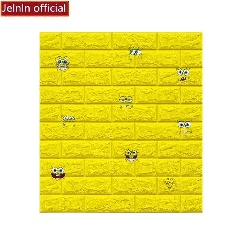 Yellow cartoon character wallpaper self-adhesive foam wall stickers bedroom kids room bubble brick waterproof soft bag sticker | Дом и сад