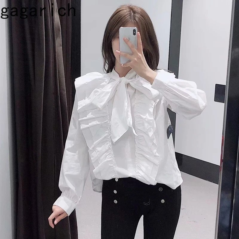 Gagarich женская элегантная белая блузка на осень и весну 2020 Милая рубашка с бантом в виде листьев лотоса