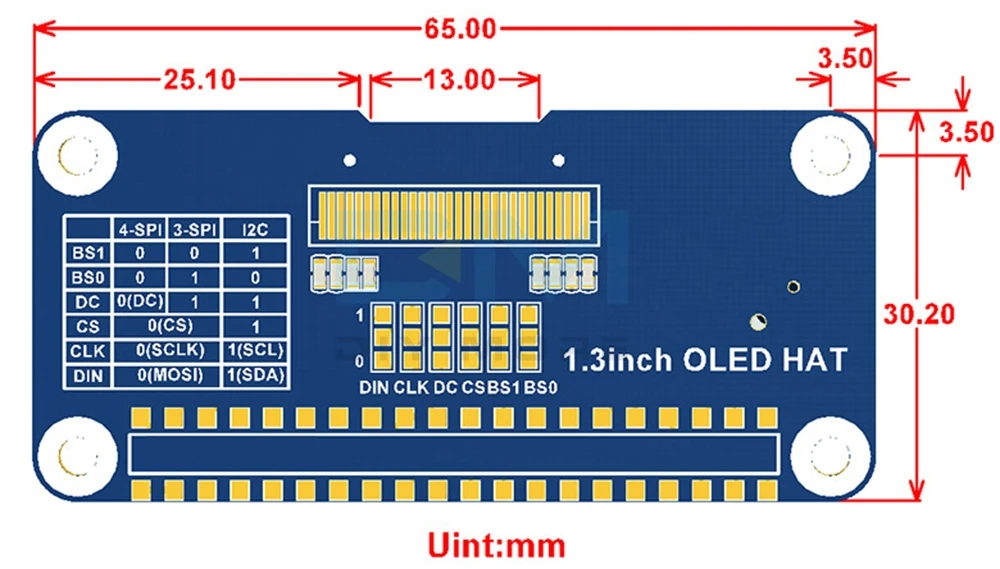 1,5 дюймов 1," oled-дисплей шляпа для Raspberry Pi 2B/3B/3B+/Zero W 128x64 пикселей SPI I2C IIC интерфейс встроенный контроллер