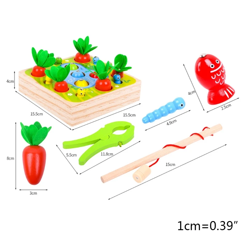 

Wooden Montessori Toys for Toddler, 3 in 1 Newest Version, Carrot Harvest, Fishi