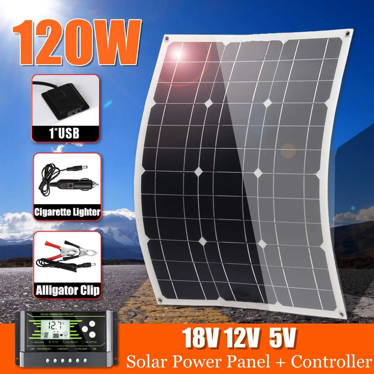Горячая Распродажа 120 Вт 18 в Моно панели солнечных батарей двойной USB 12 В/5 В