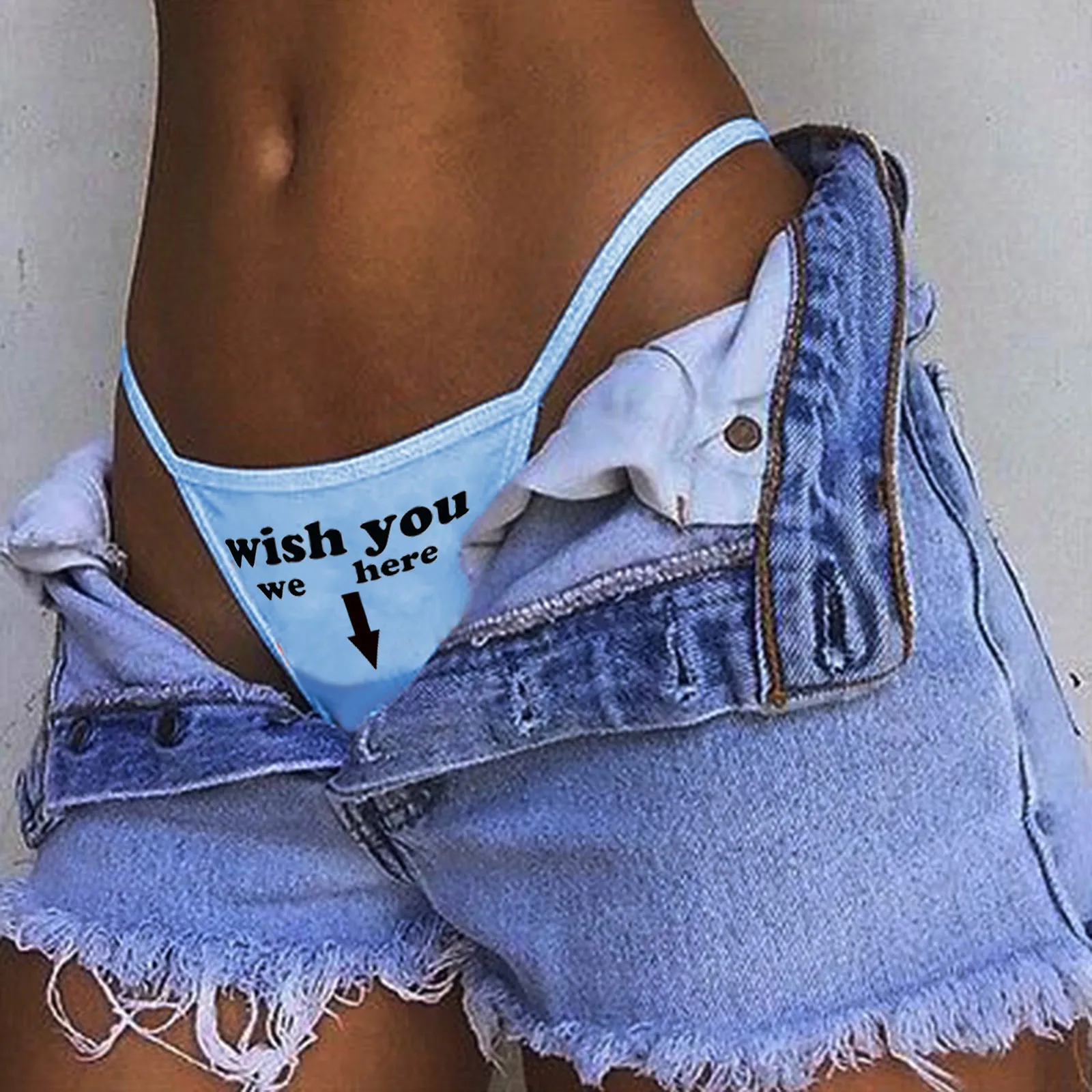 

Women Sexy High Waist Underwear uniform G-string WISH YOU WE HERE Print Ladies Temptation Underwear Nightwear Bikini Underwear