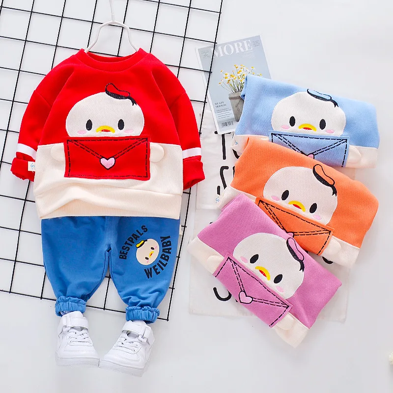 New Spring Autumn Baby Boy Girls Clothes Children Cotton Cartoon T Shirts Pants 2Pcs/sets Infant Kids Fashion Toddler Tracksuits | Детская