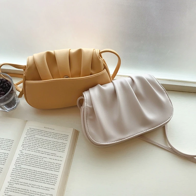 

Solid Color Soft Leather Crossbody Bag For Women Small Fold Clutch Bags Lady Party Handbags Shoulder Messenger Saddle Cloud Bag