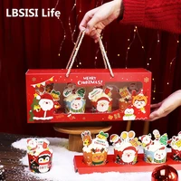 lbsisi life 5pcs christmas cupcake clear box with handle for pudding cake new year spring festival xmas party favours decoration