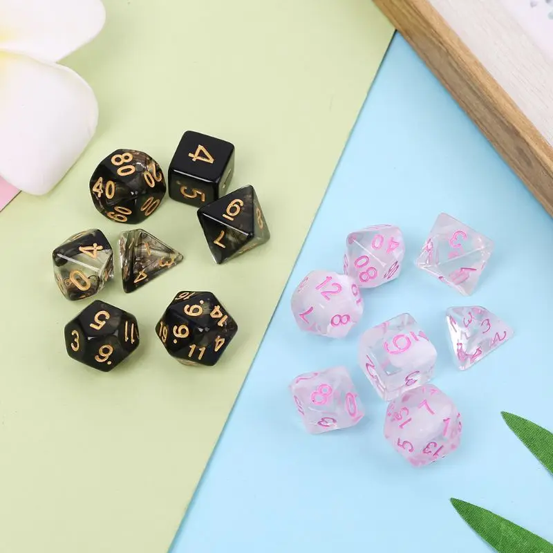 

7 Pcs/Set New Game Dice Transparent Fashion Dices Multi-side Desktop Games Party Play Gifts Polyhedral Black/Pink