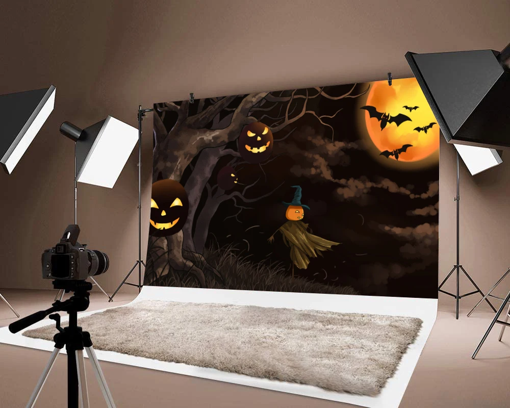 

Halloween Bat Moon Printed Backdrop Photo Background Decorations Thin Vinyl Photograph Decor Fashionable Backdrops