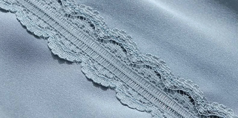 

2020 Spring Autumn Womens Lace Patchwork Imitation Silk Pleated Flare Sleeve Blue Top Blouses , Woman Elegant 3xl Blouse Shirt