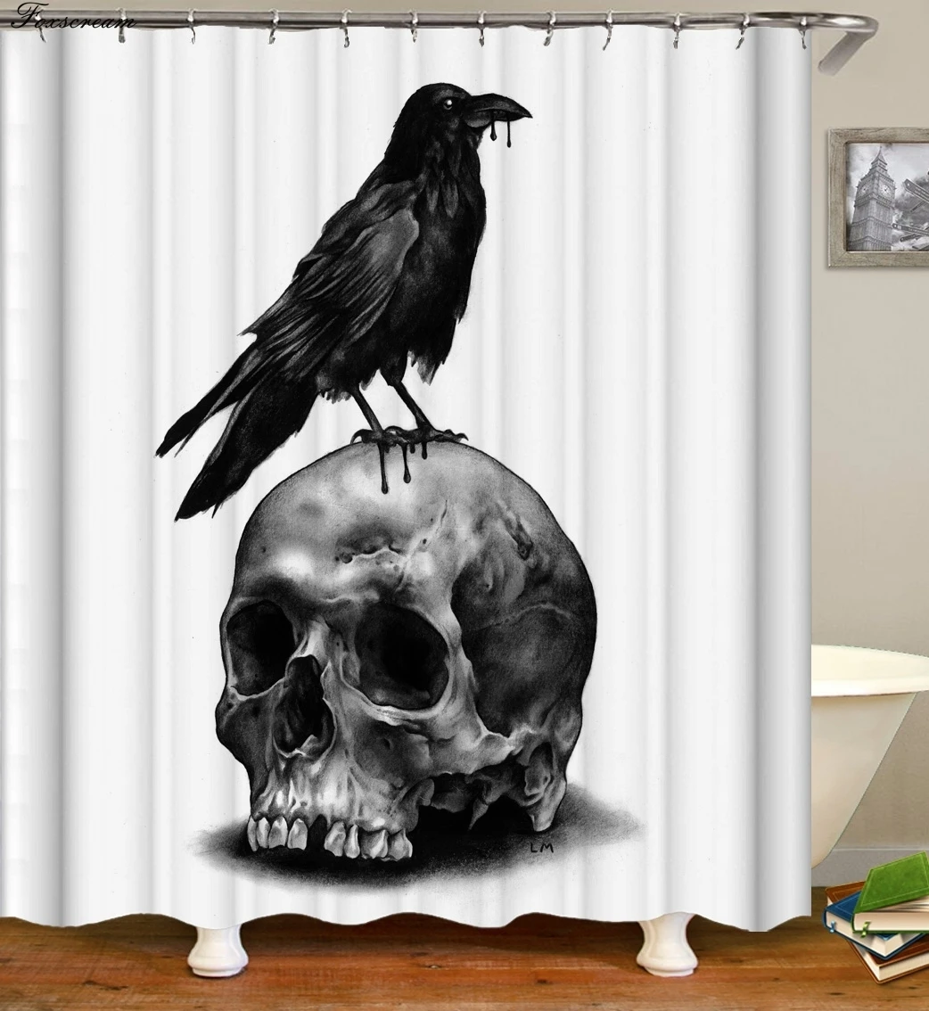 Занавески для душа с принтом черепа крючками водонепроницаемая ткань полиэстер