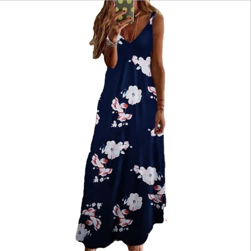 

2021 Summer Women Long Dress Elegant Sexy Beach Print Flowers Polka-dot Strap Ladies Halter Boho Dress Women Vestidos Fashion