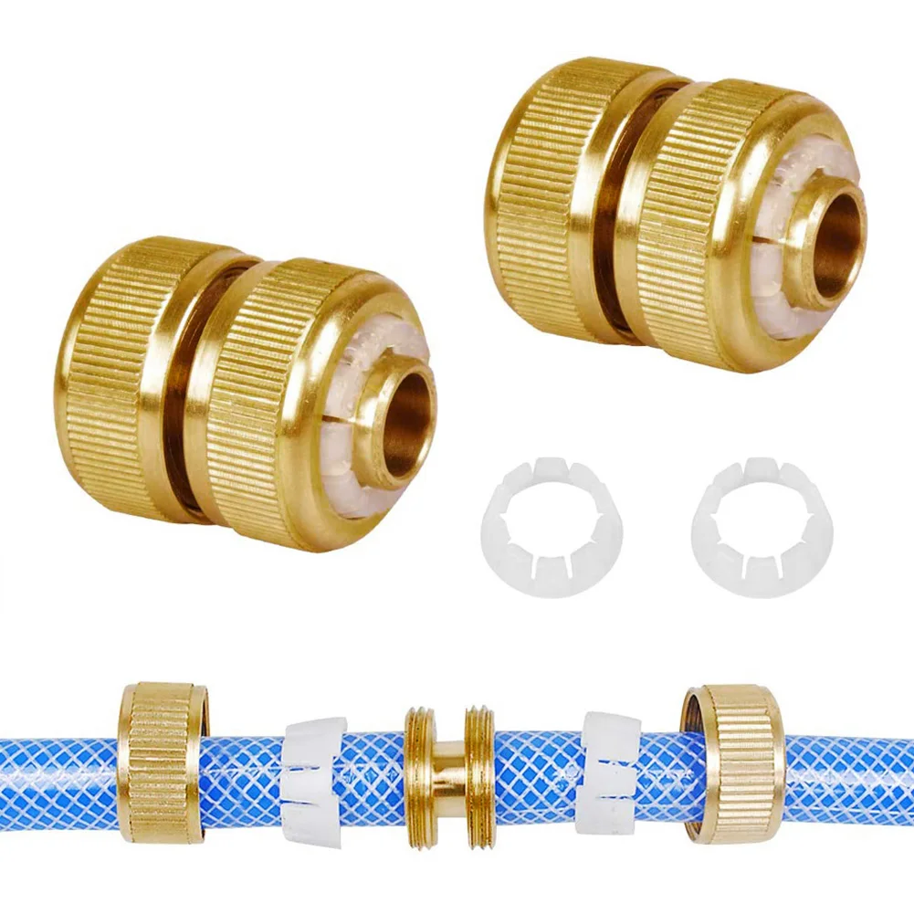 

2PCS Brass Hose Connector Quick Disconnect Hose Fitting Repair 1/2 End Quick Connector Pipe Hose Extender For Garden Irrigation