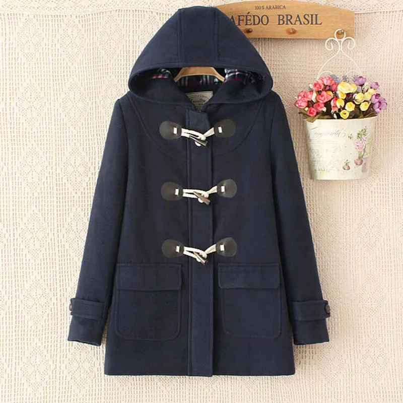 Зимнее Новое Женское шерстяное пальто с капюшоном Длинные куртки и роговыми