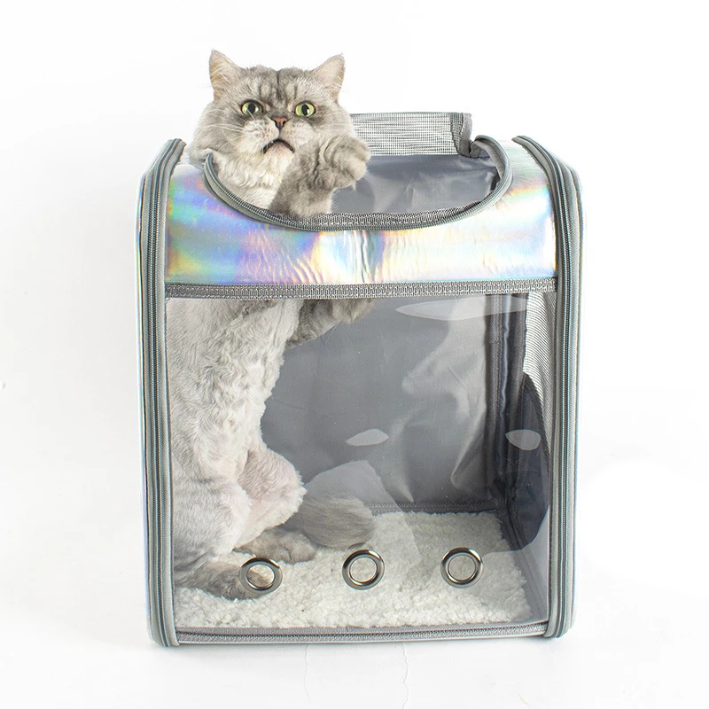 

New Spring Products Go Out Portable Cat Bag Breathable Large Space Transparent Laser Style Pet Backpack