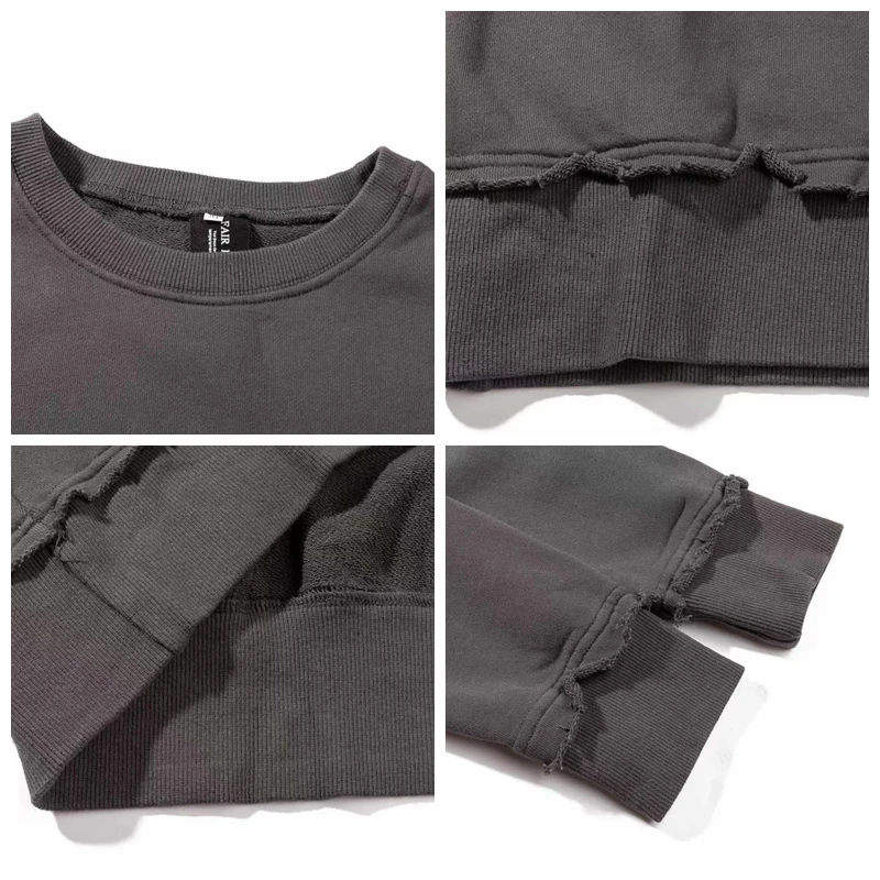 

Mens Oversized Sweatshirt Kanye West Vintage Washed Hoodies Solid Color Raw Edges Long Sleeve Sweatshirts Pullovers Streetwear