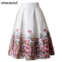 vintage retro floral print skirts womens high waist rockabilly pleated skirt audrey hepburn saias midi skater swing ball gown