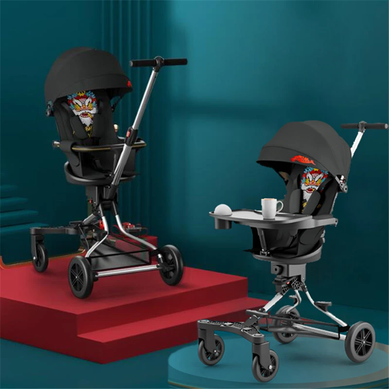 

Folding Portable Baby Stroller Baby Carriage Travel Light Weight Two-way 4 Wheels Shock Absorption Trolley