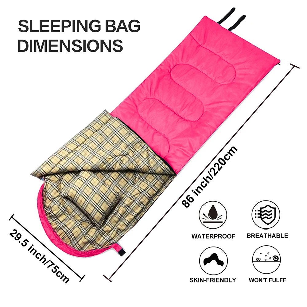 4 Season Flannel Sleeping Bag Attached Pillow Camping Bags Portable Lightweight Backpack with Sack | Спорт и развлечения