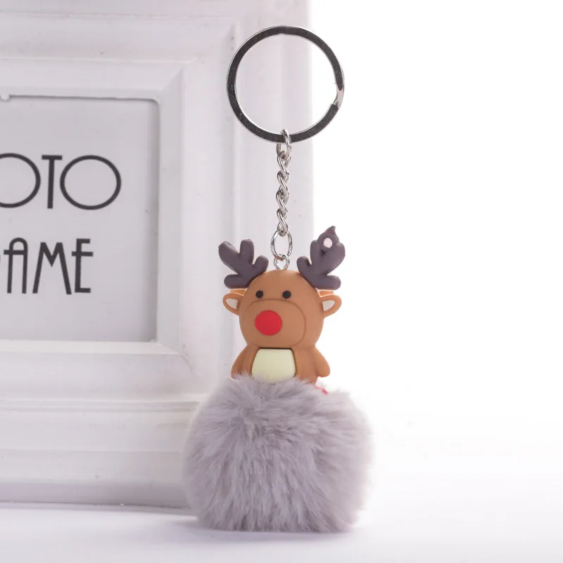 Deer Grey Симпатичные ПВХ силиконовые Санта Клаус Снеговик Олень Брелоки держатель ключей рождественские подарки женские аксессуары для машины, сумки кольцо для ключей - Цвет: Deer Grey