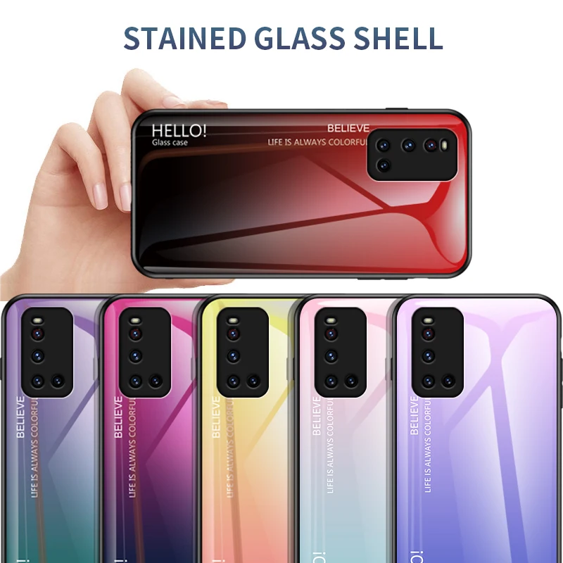ДЛЯ VIVO V19 чехол противоударный Закаленное стекло задняя крышка градиент цвета