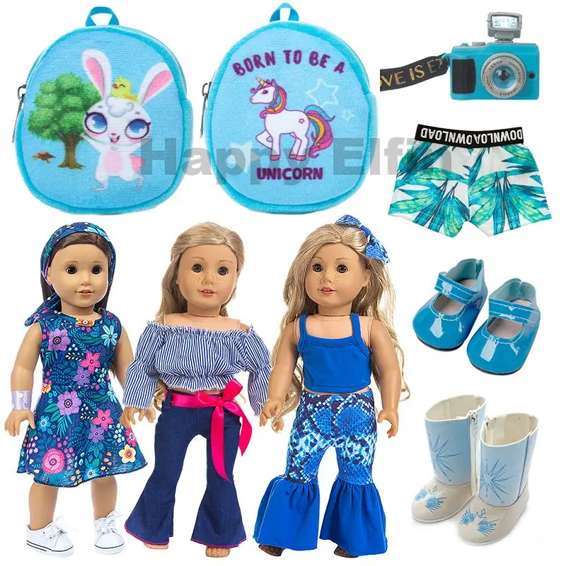 

New Sport Doll Dress Fit 18inch 43cm Doll Clothes Born Baby Doll Clothes Bags and shoes and camera For Baby Birthday Gift