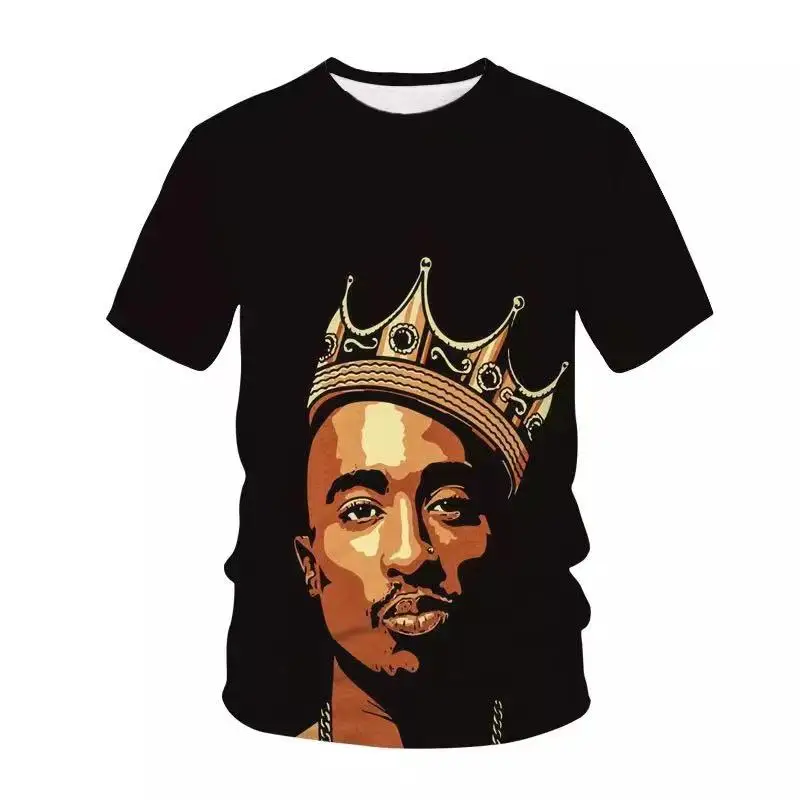 

New 3d men t-shirt rapper Tupac cartoon round neck T-shirt short sleeve lovers 3D digital print t-shirts short sleeve t-shirt
