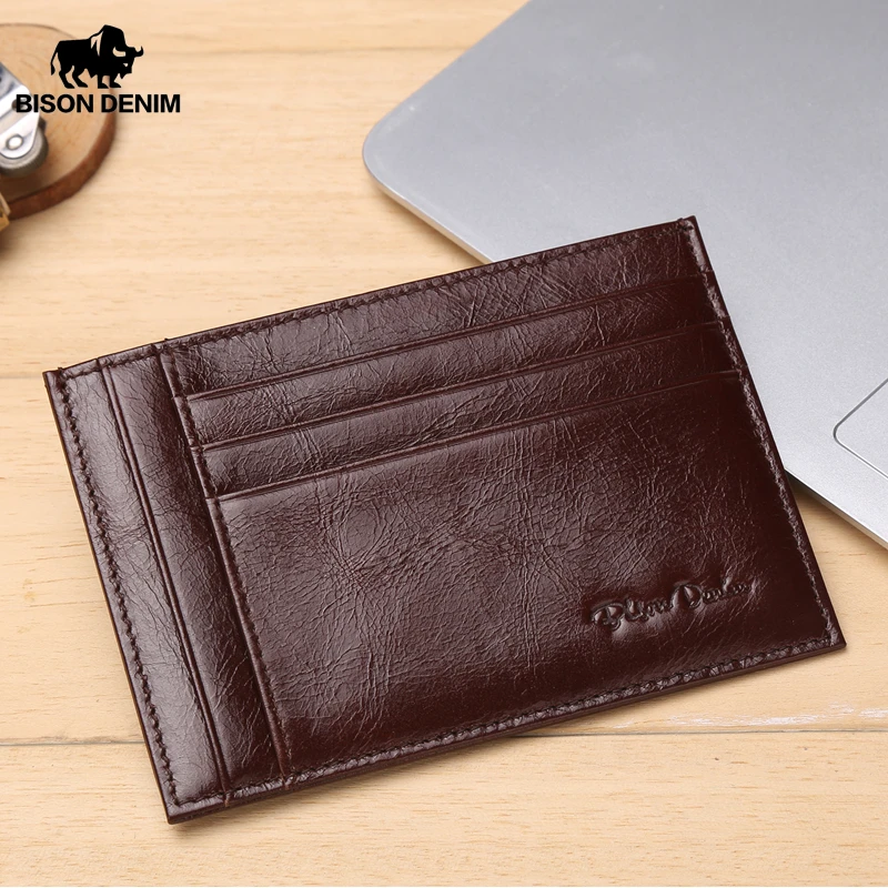 Кошелек BISON DENIM W9309 из натуральной кожи для кредитных карт маленький тонкий