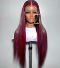 Предварительно собранный винно-красный 99J длинный прямой синтетический парик высокотемпературный кружевной передний парик черные женские с детскими волосами парик для косплея