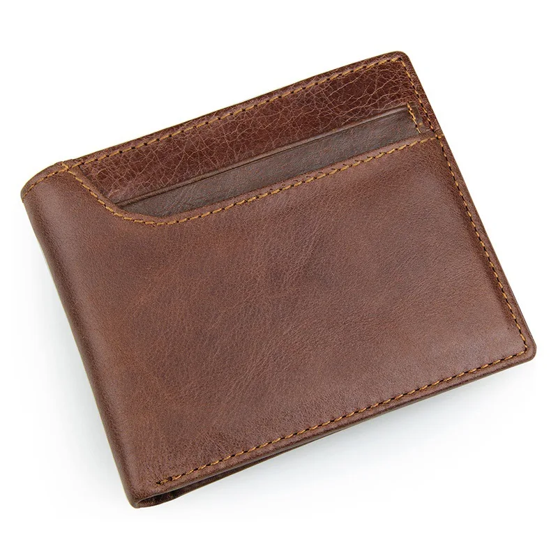 

Luufan 100% Genuine Leather Men's Wallet Money Bag Solid Color Business Short Brown Wallet Vintage Male Wallets Purse
