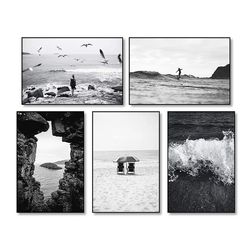 Черно-белые современные Ландшафтные плакаты Картина на холсте декоративная