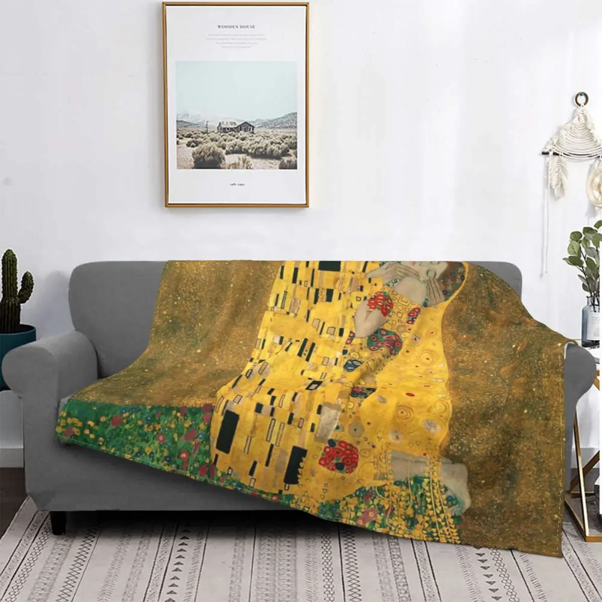 

Manta a cuadros de The Kiss Gustav Klimt, para cama colcha, manta de muselina con capucha, textil de lujo para el hogar