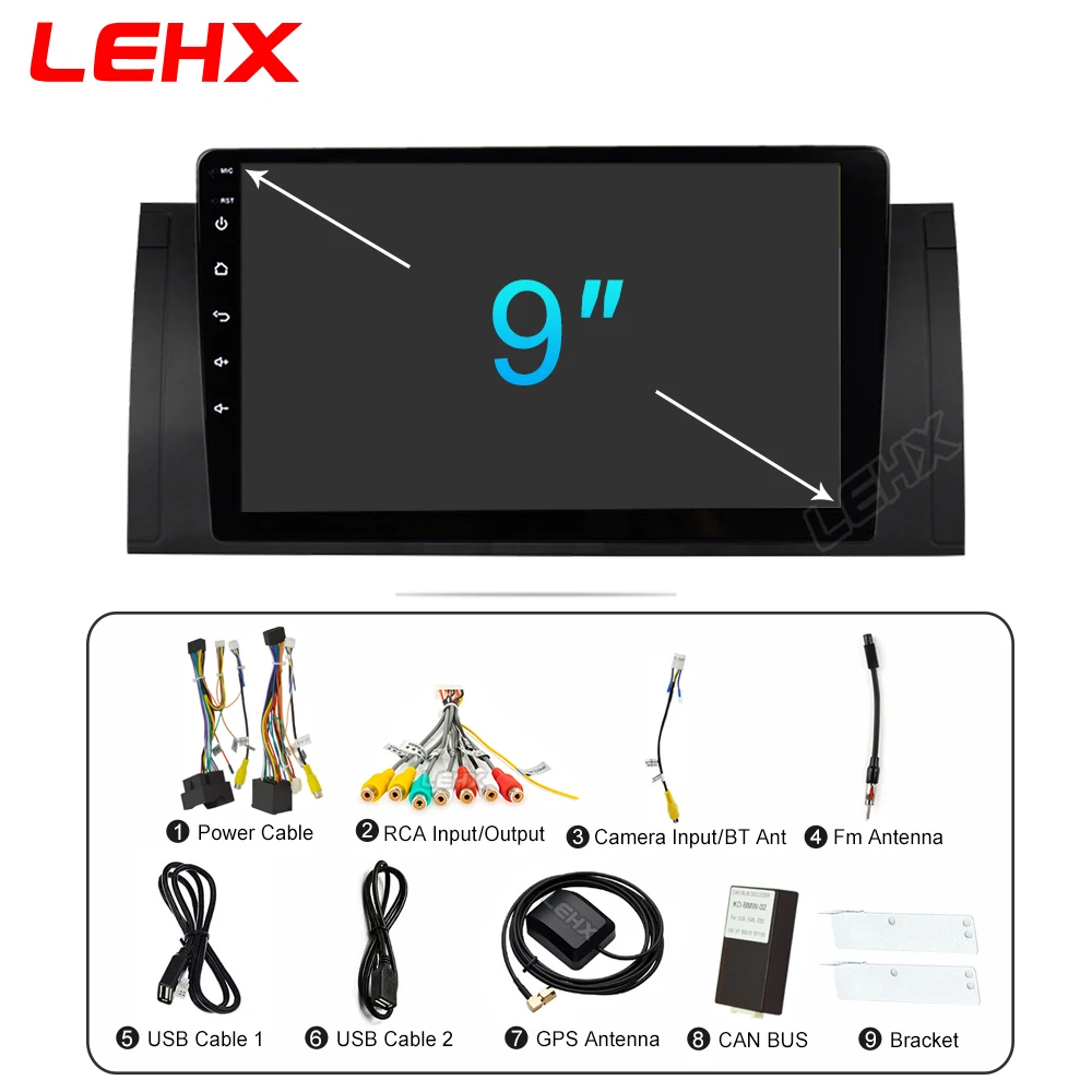 Автомагнитола LEHX 2DIN Android 9 0 ОЗУ 2 Гб мультимедийный видеопроигрыватель для BMW 5 E39 E53