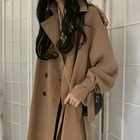 Тренчкот женский, цвет хаки, зимняя верхняя одежда, элегантное Свободное длинное пальто для отдыха, однотонная уличная одежда в стиле ретро
