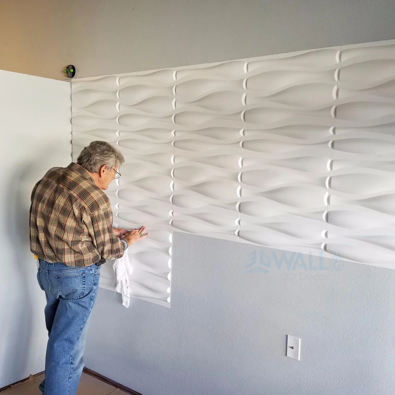 4 шт. 50 см Декоративная 3D стеновая панель волна с дизайном алмаза, несамоклеящаяся каменная наклейка для стены гостиной, водонепроницаемая бумага.