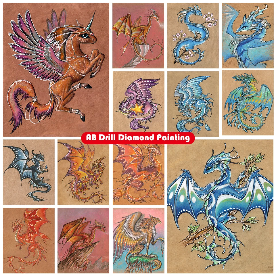 

Набор для алмазной живописи 5D «сделай сам», мультяшное крыло, единорог, Круглый Круг, вышивка, мозаика, украшение для дома