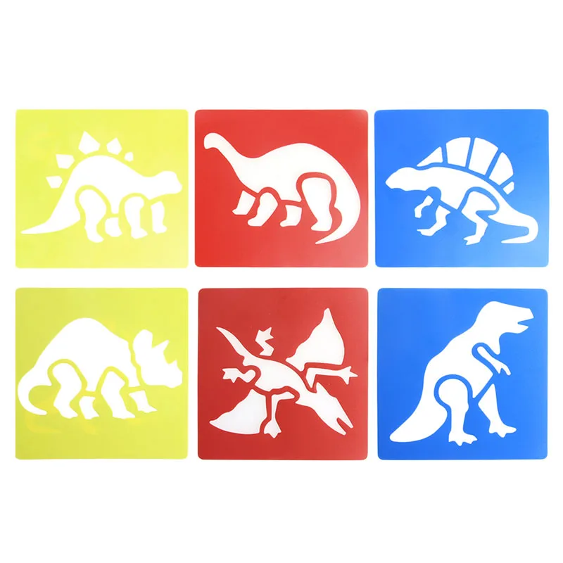 

6Pcs Plastic Dinosaur Picture Drawing Template Stencils Rulers Painting Kids DIY